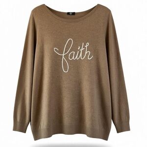 NWT Rain + Rose “Faith” Script Sweater – Size L